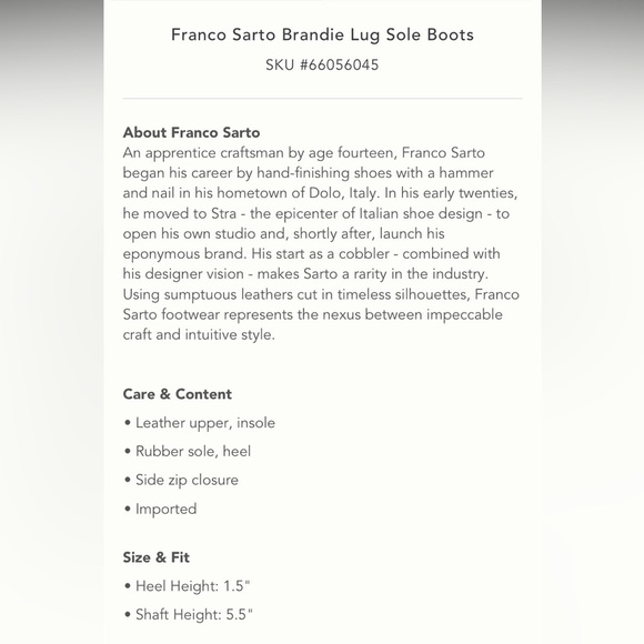 Anthropologie NWT Franco Sarto Leather Brandie Lug Sole Boots Size 7,5. - Picture 5 of 11